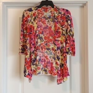 Hampshire Studio Knit Cardigan Shrug Size S Linen Blend Floral Pink Light Summer